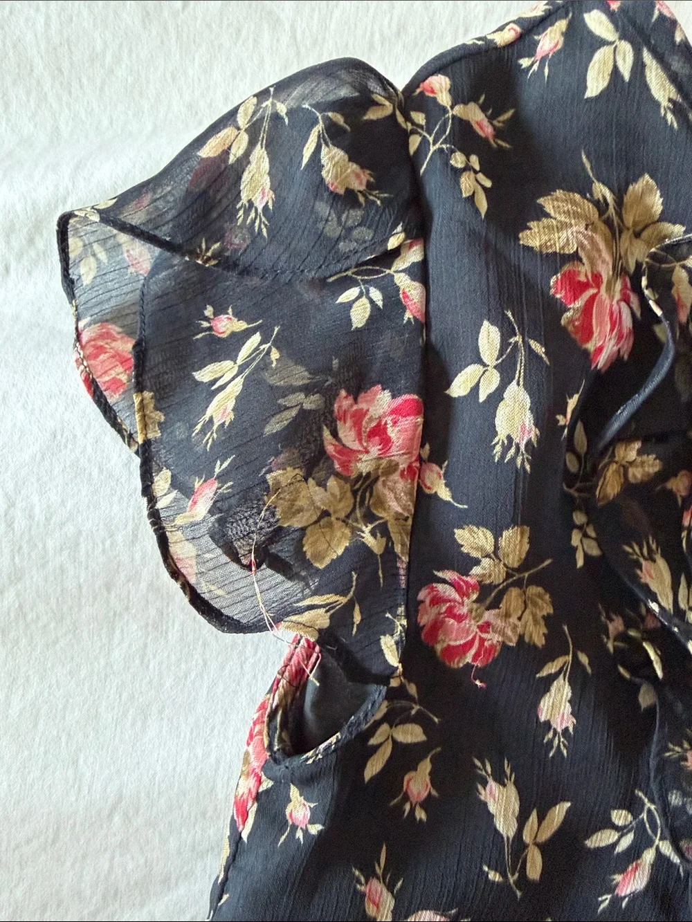 Ralph Lauren Black Floral Ruffle-Trim Dress